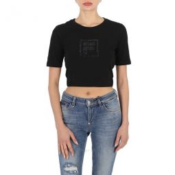 Ladies Pegeen Cropped Cotton Jersey T-shirt In Black, Size Large