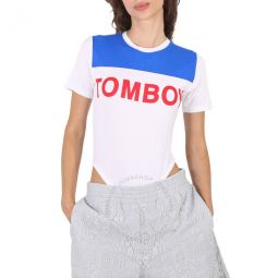 Ladies Jersey T-Shirt White/Blue With Tomboy, Size 0