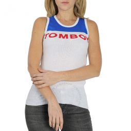 Ladies White, Blue Jersey Ribbed Tank Top, Brand Size 0