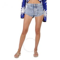 Twisted Denim Shorts in Ocean Blue, Waist Size 26