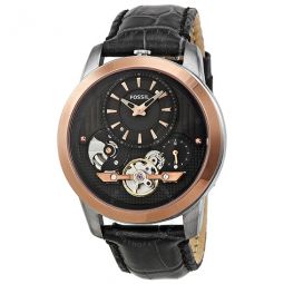 Grant Black Dial Black Rose Gold-tone Leather Mens Watch