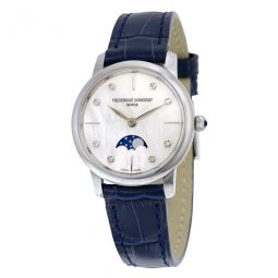 Slimline Moonphase Mother of Pearl Dial Diamond Blue Leather Ladies Watch