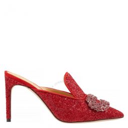 Ladies Ruby Red Daphne Glittered High-heel Mules, Brand Size 37 ( US Size 7 )