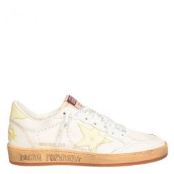 Ladies Clear Yellow/White Ball Star Leather Low-Top Sneakers, Brand Size 38 ( US Size 8 )