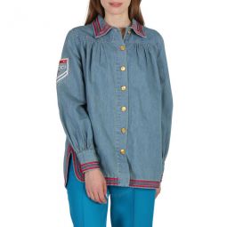 Denim Piped Trim Chambray Shirt, Brand Size 36 (US Size 2) (US Size 2)