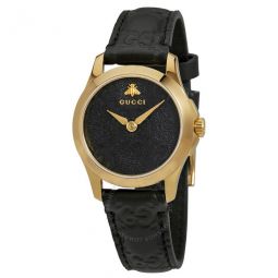 G-Timeless Black Dial Black Leather Ladies Watch