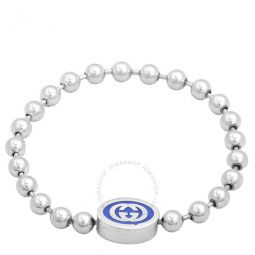 Interlocking G Boule Chain Sterling Silver Blue Enamel Bracelet, Size 18
