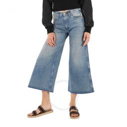 Ladies Blue Denim Pants With Patches, Waist Size 23