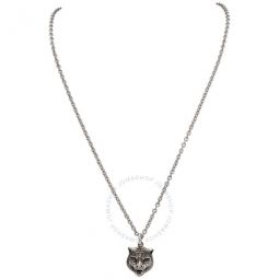 Mens necklace in silver with feline head