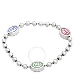 Sterling Silver And Enamel Boule Chain Interlocking G Bracelet, Size 17