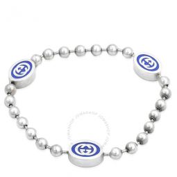 Sterling Silver And Enamel Boule Chain Interlocking G Bracelet, Size 18