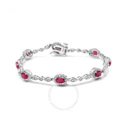10K White Gold 4.5mm x 3mm Oval Ruby and Diamond Link Bracelet (H-I Color, SI1-SI2 Clarity) - Size 7