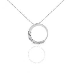 14K White Gold 1/4 Cttw Round-Cut Graduating Diamond Open Circle Hoop 18 Pendant Necklace (J-K Color, I1-I2 Clarity)