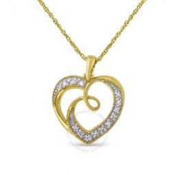 14K Yellow Gold Plated .925 Sterling Silver Diamond Accent Ribbon & Heart 18 Pendant Necklace (H-I Color, I2-I3 Clarity)