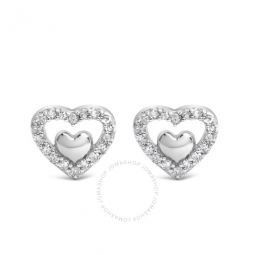 925 Sterling Silver 1/6 Cttw Diamond Open Double Heart Stud Earrings (I-J Color, I3 Clarity)