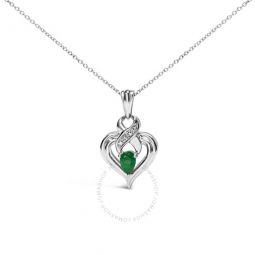 .925 Sterling Silver 6x4mm Pear Emerald and Diamond Accent Heart Pendant Necklace (H-I Color, SI1-SI2 Clarity) - 18 Inches