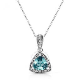.925 Sterling Silver 7x7 mm Trillion Cut Blue Topaz Gemstone and Diamond Accent 18 Pendant Necklace