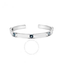 .925 Sterling Silver and Bezel Set 5mm Checkerboard Cushion Cut Blue Topaz Bangle - Fits wrists up to 8 Inches
