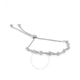.925 Sterling Silver Diamond Accent Heart and Wave Link Bolo Bracelet (I-J Color, I2-I3 Clarity) - 6 to 9 Adjustable