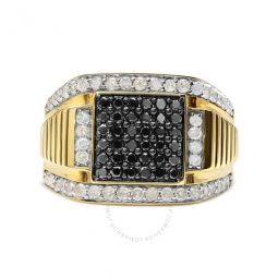 Mens 10K Yellow Gold 1 1/2 Cttw White and Black Treated Diamond Cluster Ring (Black / I-J Color, I2-I3 Clarity)