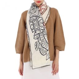 Ladies White/Marine Exceptionals Floral Embroidered 140 Scarf