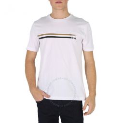 White Signature-Stripe Logo Print T-Shirt, Size Medium