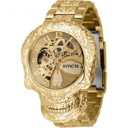 Artist Skull Automatic Gold Dial Ladies Watch
