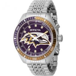 Nfl Baltimore Ravens World Time GMT Quartz Purple Dial Mens Watch