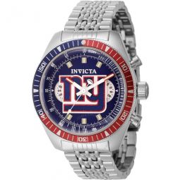 NFL New York Giants World Time GMT Quartz Blue Dial Pepsi Bezel Mens Watch