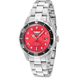 Pro Diver Quartz Red Dial Stainless Steel Mens Watch