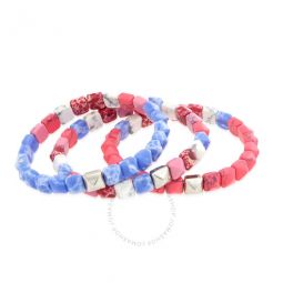 Ladies Pink/Silver Pyra Stripe Beaded Bracelet,Set of Three