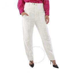 Ladies White Kaori Wide-Leg Cotton Linen Pants, Brand Size 38 (US Size 4)