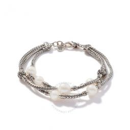 Pearl Triple Row Sterling Silver Bracelet - Bb90653xum
