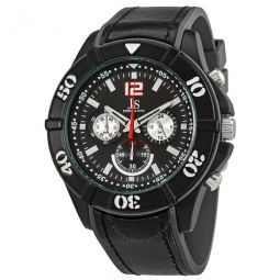 Chronograph Black Dial Black Leather Mens Watch