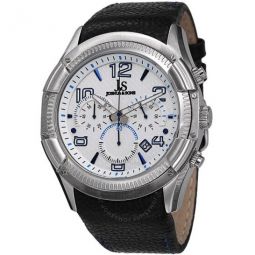 Joshua & Sons Chronograph White Dial Black Leather Mens Watch