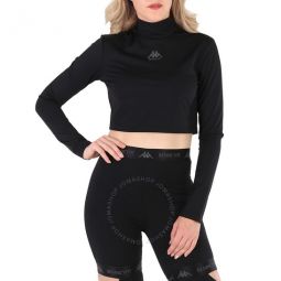 X Befancyfit Ladies Black Turtleneck Cut-Out Cropped Stretch Top