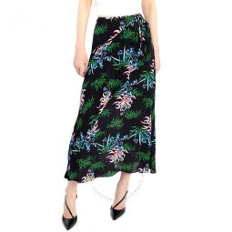 Black Botanical-Print Wrap Skirt, Brand Size 38 (US Size 6)