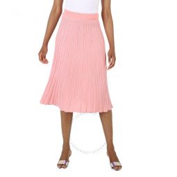 Flamingo Pink Pleated-Knit Midi Skirt, Size Medium