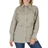 Ladies Gingham Print Boke Flower Long-Sleeve Cotton Shirt, Brand Size 38 (US Size 6)