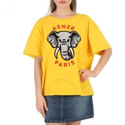 Ladies Golden Yellow Elephant Relax T-Shirt, Size Large