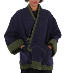 Ladies Midnight Blue Wool Kimono Coat, Brand Size 36 (US Size 4)