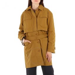 Ladies Tabacco Belted Hooded Coat, Brand Size 34 (US Size 2)