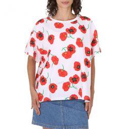 Ladies White Poppy All-Over Logo T-Shirt, Size Medium