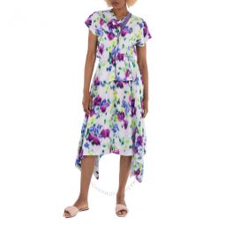 Ladies Wisteria Asymmetric Dress With Blurred Floral Print, Brand Size 36 (US Size 4)