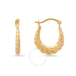 10k Yellow Gold Petite 15mm U Shaped Swirl Hoop Earrings