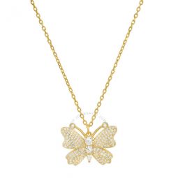 14k Gold Over Silver Butterfly Cubic Zirconia CZ Pendant