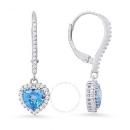 Sterling Silver Heart-cut Swiss Blue Topaz CZ Birthstone Halo Leverback Earrings