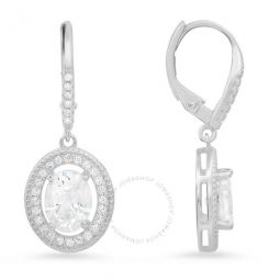 Sterling Silver Twisted Rope Cubic Zirconia CZ Halo Leverback Earrings