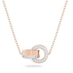 Ladies Small Hollow Intertwined Circles Pendant Necklace, White, Rose Gold-tone Plated
