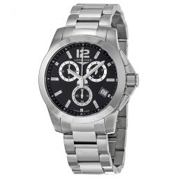 Conquest Chronograph Black Dial Stainless Steel Mens Watch L36604566